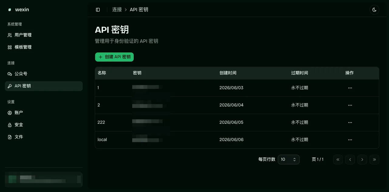 设置 → API 密钥：创建与管理密钥